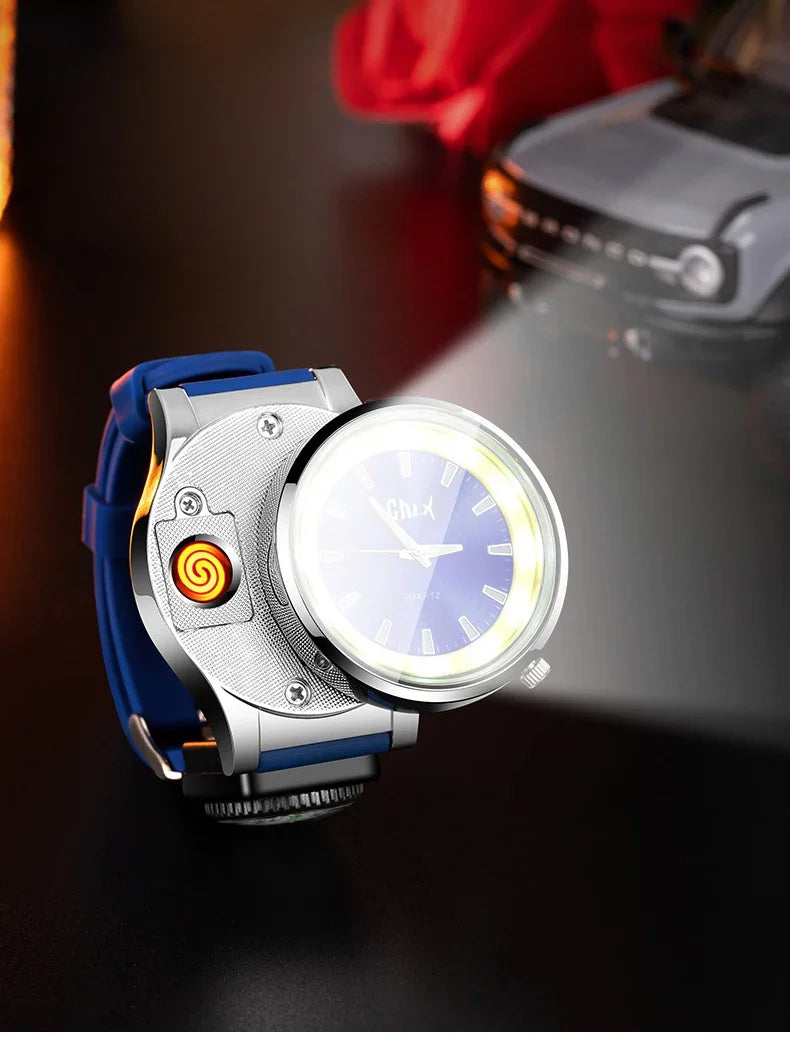 Outdoor Unisex Watch with Lighter, Flashlight & Compass