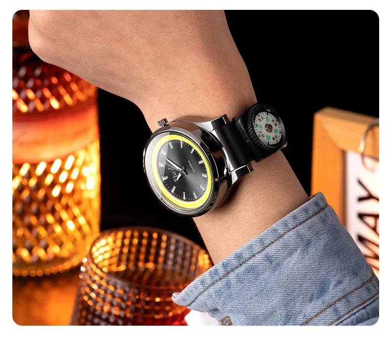 Outdoor Unisex Watch with Lighter, Flashlight & Compass