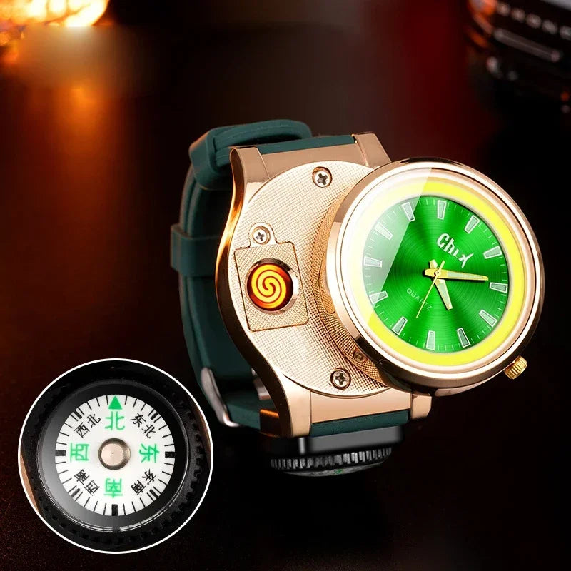 Outdoor Unisex Watch with Lighter, Flashlight & Compass