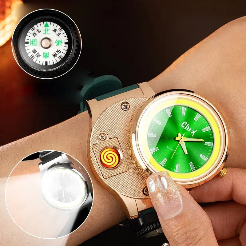 Outdoor Unisex Watch with Lighter, Flashlight & Compass