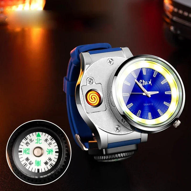 Outdoor Unisex Watch with Lighter, Flashlight & Compass