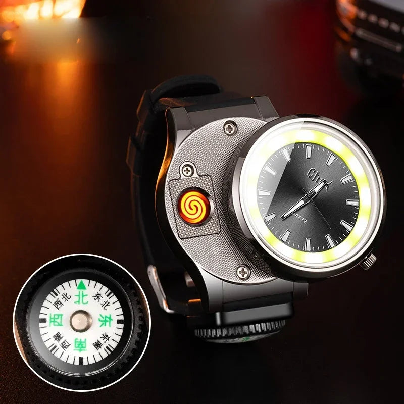 Outdoor Unisex Watch with Lighter, Flashlight & Compass